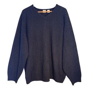 Field Gear 100% Cashmere Dark Gray Sweater Men's L, V Neck Pullover Quiet Luxury